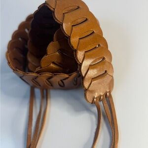 Saddle Tan Genuine Leather Belt Fringe Mid western